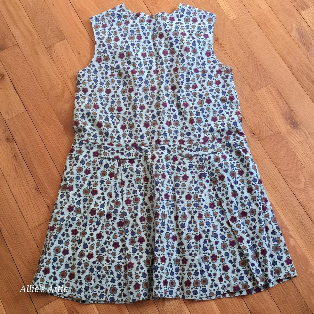 Handmade Girls Vintage Dress  Blue Gold Flower Floral Cottage Prairie Sleeveless